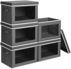 Homsorout Stackable Storage Bins with Lids - Large Decorative Basket with Lids, Fabric Foldable Closet Organizer Bins, Shelf Organizer for Living Room, Dorm, 5 Pack, Dark Grey by Homsorout