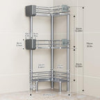 Orimade Rustproof 3 Tier Floor Standing Corner Shower Caddy Organizer with Toothbrush Holder, Large Spacing Floor Shower Shelf Rack Storage Stands with Hooks for Bathroom Kitchen, Silver - Image 2
