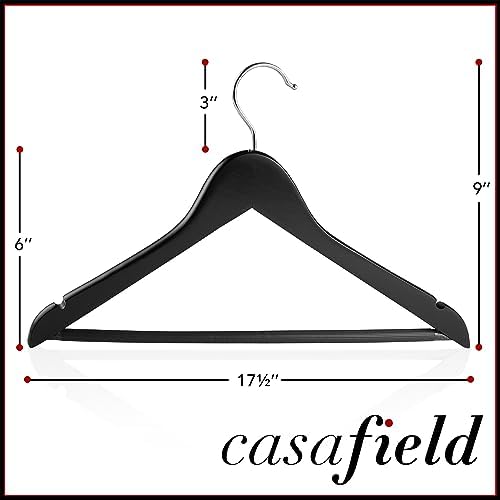Casafield - 40 Black Wooden Suit Hangers - Premium Lotus Wood with Notches & Chrome Swivel Hook for Dress Clothes, Coats, Jackets, Pants, Shirts, Skirts - Image 5
