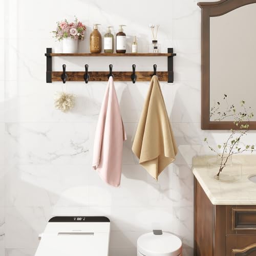 Homode Coat Rack Wall Mount, 29 Inch Long Shelf with Hooks, Rustic Brown - Image 5