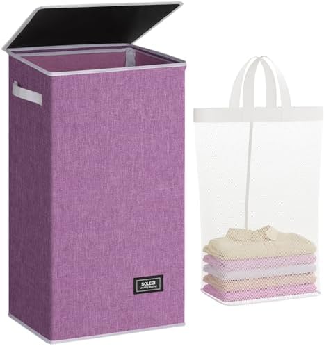 SOLEDI 100L Laundry Hamper with Lid, Large Collapsible Laundry Basket by SOLEDI