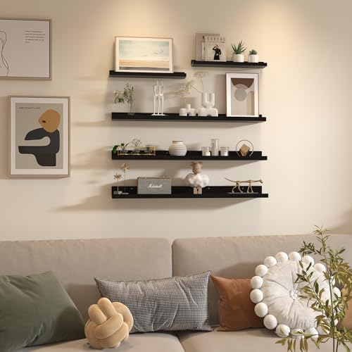 Giftgarden 36 Inch Large Floating Shelves for Wall Set of 5, Black Wood Wall Shelves for Bathroom, Bedroom, Kitchen, Living Room Storage, Wooden Picture Ledge - Image 4