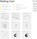 5 Tier Rolling Utility Cart with Handle,REBECAT Utility Cart Made of Multifunctional Storage Organizer Tool for Kitchen,Bathroom,Living Room,Office(White) - Image 4