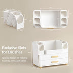 HBlife Makeup Organizer for Vanity with Brush Holder, Large Bathroom Countertop Cosmetic Organizer Skin Care Storage, Easy to Store Lipsticks, Nail Polishes, Perfumes, Eyeshadow Palettes, All White - Image 3