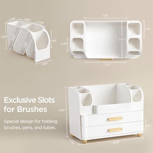 HBlife Makeup Organizer for Vanity with Brush Holder, Large Bathroom Countertop Cosmetic Organizer Skin Care Storage, Easy to Store Lipsticks, Nail Polishes, Perfumes, Eyeshadow Palettes, All White - Image 3