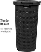 Mind Reader 60L Slim Laundry Hamper, Clothes Basket, Lid, Wicker Design, Plastic, 17.65"L x 13.75"W x 24.15"H, Black - Image 6