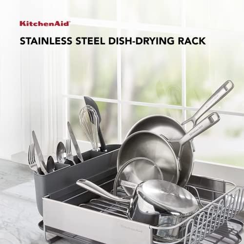 KitchenAid Large Capacity, Fully Size Self Draining Rust Resistatant Satin Coated Dish Rack with Removable Flatware Caddy 20.47-Inch, Gray - Image 2