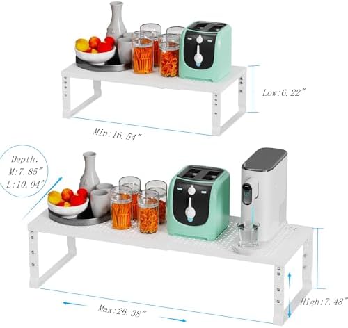Expandable Spice Rack Kitchen Cabinet Shelf Organizer, Stackable Storage Shelves Racks, Adjustable Counter Shelving for Cabinets, Countertop, Cupboard,Pantry and More(2Packs/White/Large) - Image 6