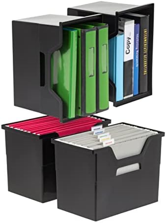 IRIS USA 4-Pack Large Desktop File Box with Open Lid, Black by IRISUSA