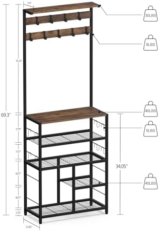 GiftGo Vintage Large 5-Tier Hall Tree with Console Table Entryway Coat Rack Floor Standing Shoes Rack Storage Shelf Organizer for Home Office Bedroom (Rustic Brown) - Image 2