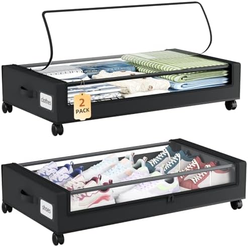 Somdot Under Bed Storage with Wheels, 2 Pack Under Bed Storage Containers by Somdot
