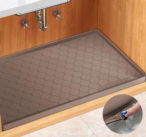 Winisok Waterproof Under Sink Mat 28" x 19", Silicone Mat, Brown by Winisok