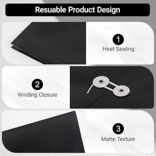 Plastic Expandable Envelopes Files Document Folders, for Letter A4 Size, with String Tie Closure - 1-1/4 Inch Expansion - for School Office & Home (Black, Horizontal) - Image 5