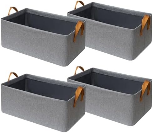 SNWDN 4 Pack Closet Cloth Storage Bins with Handles（Grey 16.5''L x 11.8''W x 9.8''H） by Unknown