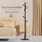 Solid Wood Square Base Coat Rack, Free Standing Hall Coat Tree with 8 Hooks（+2 spare for Coats, Hats, Bags, Purses, for Entryway, Hallway, Rubberwood Hooks,Base and Pole,(Square Base, Black) - Image 4