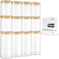 LIBWYS 12-Pack Square Glass Storage Jars with Bamboo Lids (0.6Qt/1.06Qt) - Stackable Food Containers for Pantry Organization, Coffee, Flour, Snacks, Tea | Kitchen Canisters Set by LIBWYS