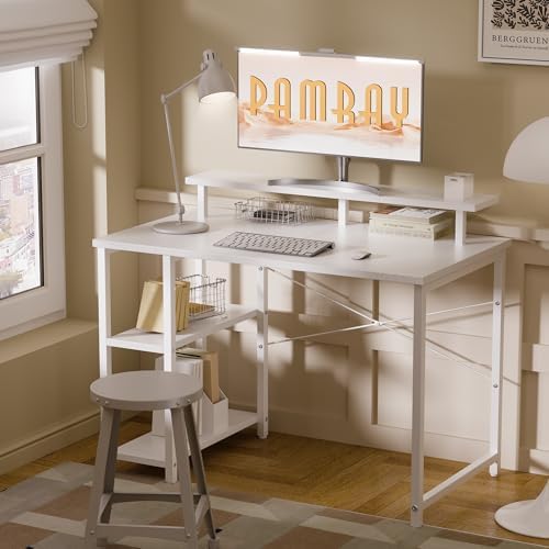 Pamray 33.5 Inch Small Computer Desk with Monitor Stand and Shelves - Image 2