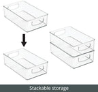 mDesign Small Plastic Kitchen Storage Container Bin with Handles - Organization in Pantry, Refrigerator or Freezer - Food Organizer for Fruit, Yogurt, Squeeze Pouches, Ligne Collection, 8 Pack, Clear - Image 3