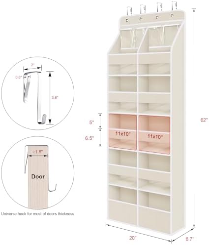 Univivi Upgraded Over Door Organizer for Baby Stuff, Beige Pattern, 6-Shelf - Image 3