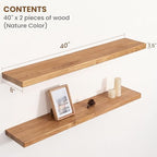 Floating Shelves for Wall, 40"Wx8"D Rustic Solid Elm Wood Floating Shelves Wall Mounted, Round Edge Wall Shelves with Invisible Bracket for Living Room Bathroom Bedroom Kitchen, Set of 2, Natural - Image 2