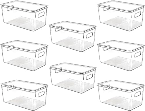 Clear Plastic Storage Bins with Lids, Perfect for Kitchen Organization or Pantry Organization and Storage, Stackable Fridge Organizer Bins, Storage Containers for Organizing, Cabinet Organizers by CONTROLKITCHEN