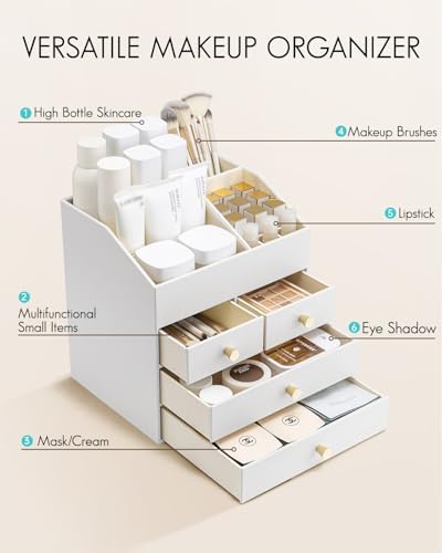 VLANDO Makeup Organizer Countertop with 4 Drawers,White - Image 3