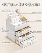 VLANDO Makeup Organizer Countertop with 4 Drawers,White - Image 3