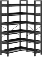 KOUSEI 6 Tier Bookshelf, L Shaped Corner Bookcase, 69 Inch, Black - Image 4
