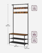 VASAGLE Hall Tree with Bench and Shoe Storage, 9 Movable Hooks, Top Bar - Image 6