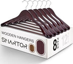 SMARTOR Suit Hangers for Men 8 Pack, Wide Shoulder Wooden Suit Hangers with Non Slip Pant Holder, Wide Hanger for Suit, Coat, Jacket, Gown, Heavy Duty Wood Suit Hanger, Cherry by Smartor