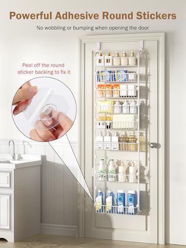 Delamu Over The Door Pantry Organizer, 8-Tier Pantry Door Organizers and Storage with Adjustable Basket, Metal Hanging Spice Rack, Seasoning Organizer, Door Organizer for Home Kitchen Bathroom, White - Image 6