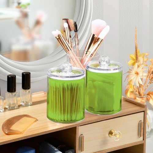 4 Pack Qtip Holder Dispenser with Lids,Green Storage Containers,Bathroom Canisters Organizer for Cotton Ball,Cotton Swab,Cotton Round Pads,Floss 21214713 - Image 5