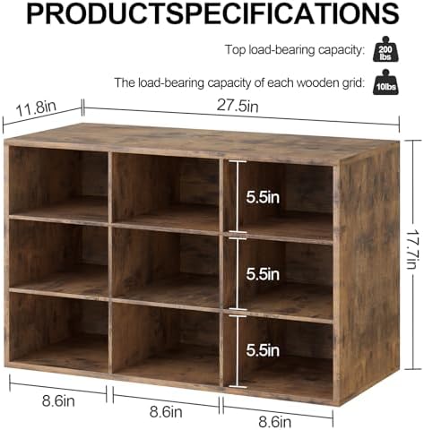9-Cubby Shoe Rack, Wood Shoe Organizer Bench for Entryway Hallway Closet - Image 2