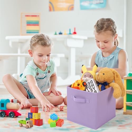 Stero 13x13x13 Inch Fabric Storage Bins 6 Pack Fun Colored Durable Storage Cubes with Handles Foldable Cube Baskets for Home, Kids Room, Closet and Toys Organization Purple - Image 5
