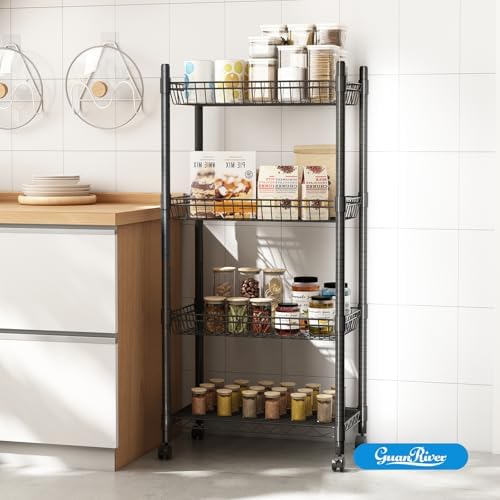 Guan River 4 Tier Wire Basket Shelf,Black,23.23" L x 13.11" W x 49.21" H - Image 2