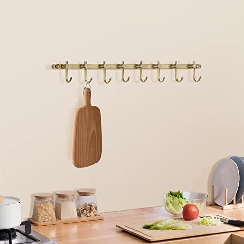 WINCASE Antique Brass Hooks, 8 Hook Coat Rack, Bath Wall Mounted Vintage Brushed Brass Bathroom Row Hooks Rustic Towels Coats Hooks - Image 3