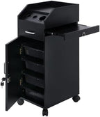 Hair Salon Storage Cart with Wheels & 3 Hair Dryer Holders & 4 Drawers & Lock & 2 Keys, Hairdressing Tools Station Mobile Makeup Case (Black) - Image 6