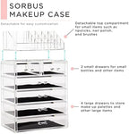 Sorbus Makeup Organizer, 6-Drawer Acrylic 2-Piece Set (Clear) - Image 4