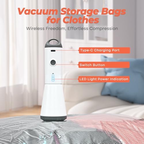 Vacbird Travel Vacuum Seal Bags, 8 Pack 34" Vacuum Storage Bags with Rechargeable Cordless Pump Compression Packing for Clothing Clothes Blanket Bedding, Space Saver for Suitcase Luggage - Image 3
