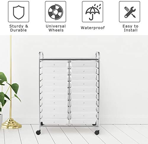 Giantex Storage Drawer Carts, 20-Drawer Organizer, Utility Cart on Wheels, Semi-Transparent Multipurpose Cart for Home Office School Supplies Tools Scrapbook Paper - Image 5