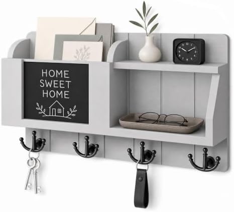 Rebee Vision Key Holder Wall Mount with Mail Organizer for Entryway, Gray by REBEEVISION