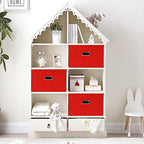 STOREONE Fabric Storage Cube Bins Foldable Organizer Container Collapsible Basket with Lids and Metal Handles, for Home, Bedroom, Closet 6 Pcs (Red) - Image 4