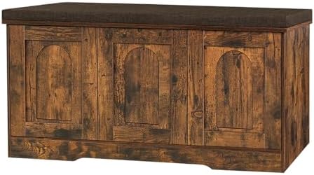DINZI LVJ Shoe Storage Bench with Cushion, Door, Rustic Brown 39.4"LX21.5"H by DINZILVJ