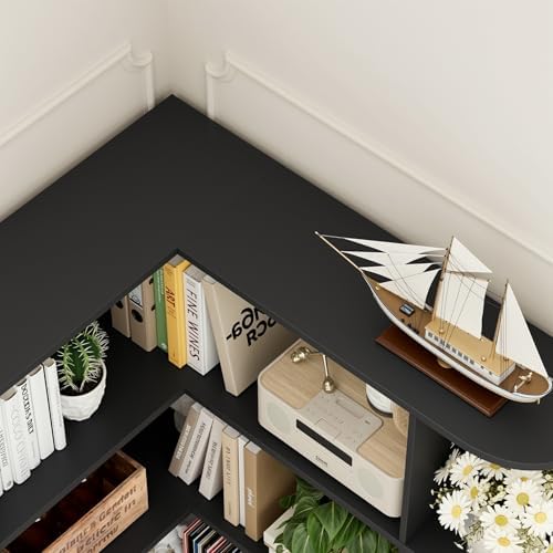 FOTOSOK 72" Tall Corner Bookshelf, 6-Tier Bookshelf and Bookcase, Black - Image 5