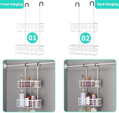 HapiRm Hanging Shower Caddy Organizer - No Drilling Shower Organizer with Hooks, Rustproof & Waterproof 304 Stainless Steel Bathroom Shelves - White - Image 4
