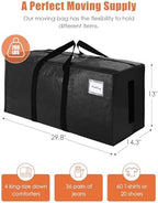 SWEET DOLPHIN 8 Pack 200LB Heavy-Duty Moving Bags with Wrap-Around Handles, Extra Large Storage Totes for Space Saving, Clothes Storage Bags, College Dorm Essentials, Black, 24 Gal - Image 4