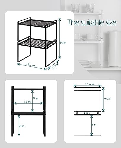 Shantton Cabinet Shelf Organizer, Pantry Shelf Rack, Black 13.1x10.6x9.5 - Image 3