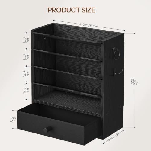 HOOBRO Wall File Organizer, Mail Organizer Wall Mounted, Wooden Literature Organizer, Construction Paper Organizer with Drawer Storage and 2 Hooks, for Office, Classroom, Home, Black BK14WF01 - Image 3