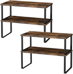 OGEMXU Cabinet Shelf Organizers, 15.7 inches Large Kitchen Counter Shelf, Set of 4 Wood Kitchen Pantry Organizer, Storage Shelves for Countertop, Spice Rack, Stackable, Expandable, Metal Black, Brown by OGEMXU