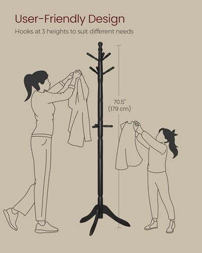 VASAGLE Freestanding Coat Rack, Rubber Wood Coat Tree with 10 Hooks - Image 5